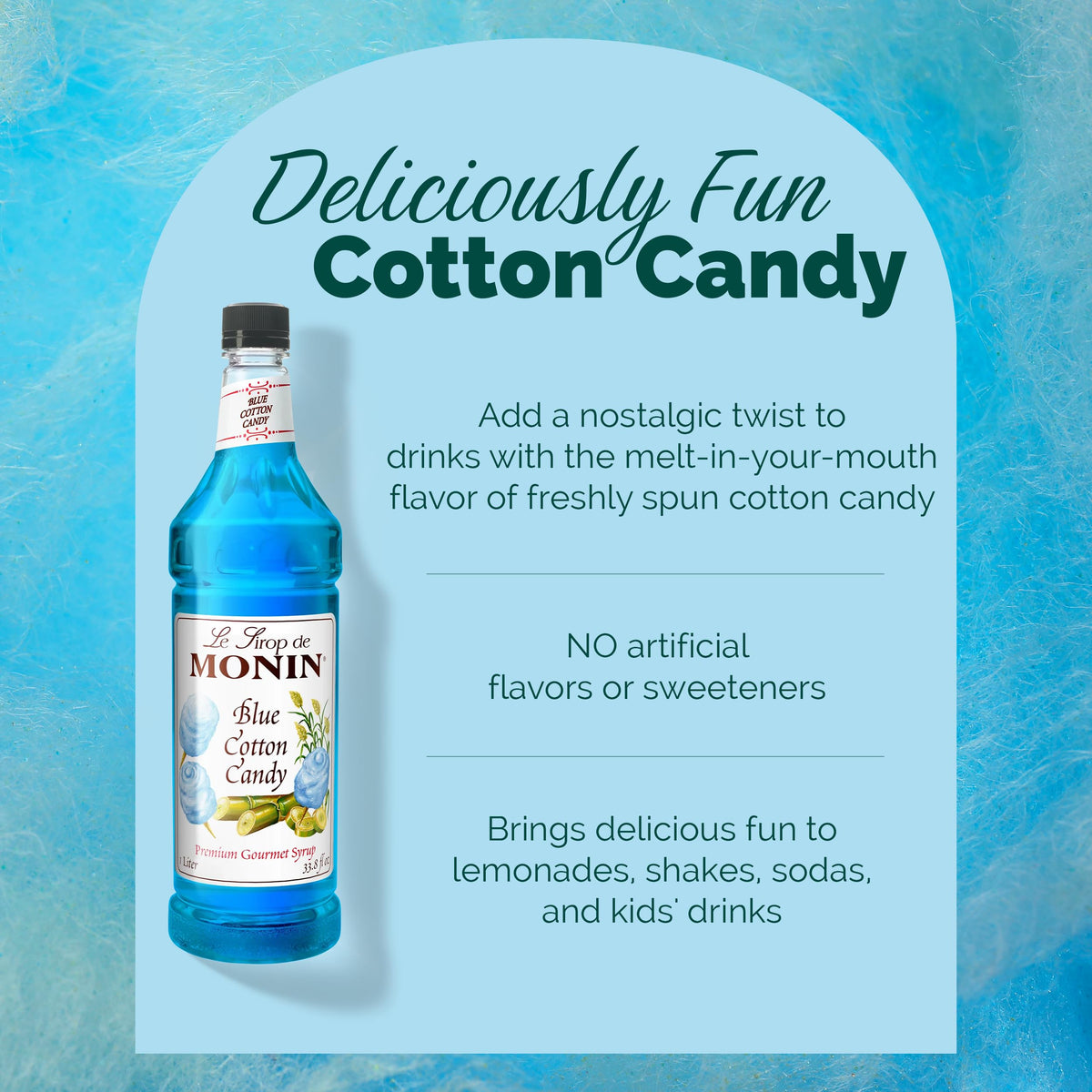Monin Blue Cotton Candy Syrup – 33.8 fl oz (Pack of 4) | Gluten Free, Kosher, No HFCS