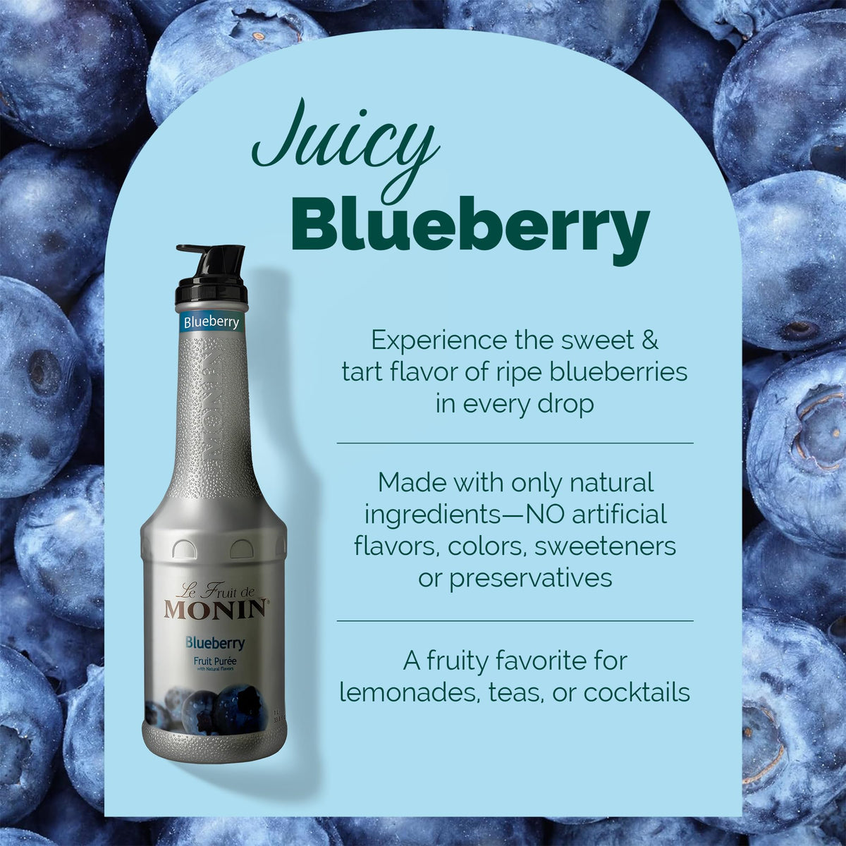 Monin Blueberry Puree – Tart & Sweet, 1 L for Cocktails, Smoothies & Lemonades