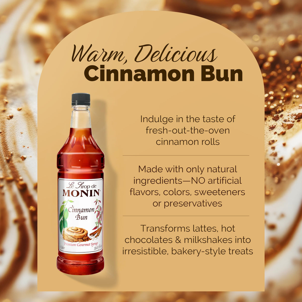 Monin Cinnamon Bun Syrup | Clean-Label Flavor for Coffees & Cocktails | 1 Liter