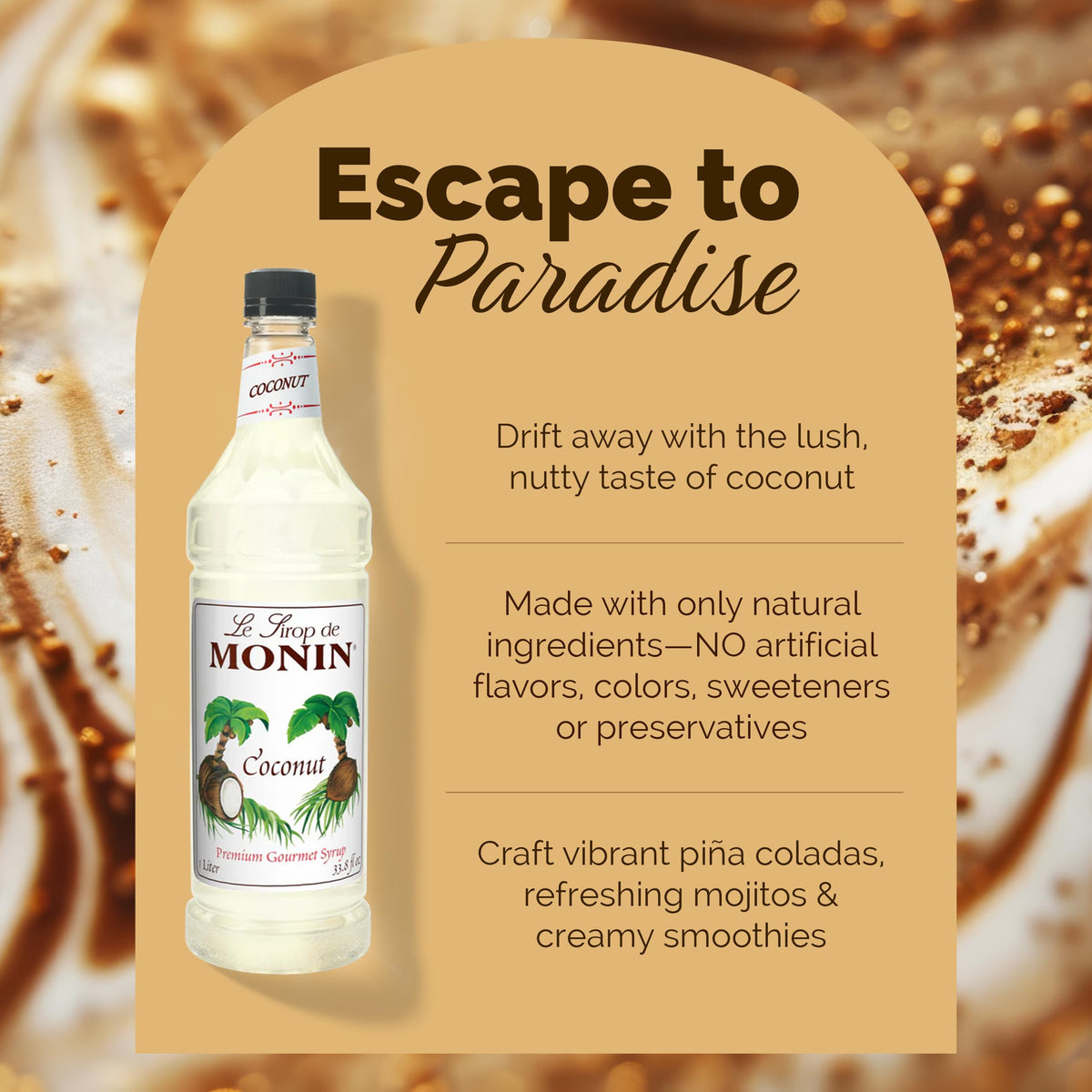 Monin Coconut Syrup – Creamy Tropical Flavor, 1L x2, Gluten-Free & Non-GMO