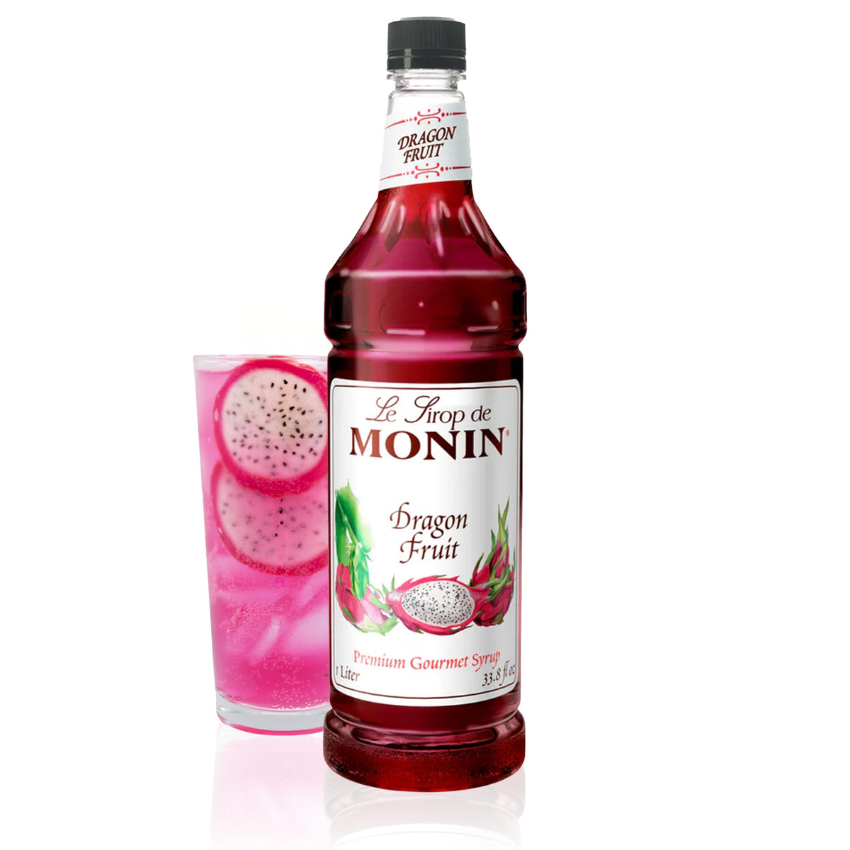 Monin Dragon Fruit Syrup - 1 L | Gluten-Free & Non-GMO, Great for Cocktails & Teas