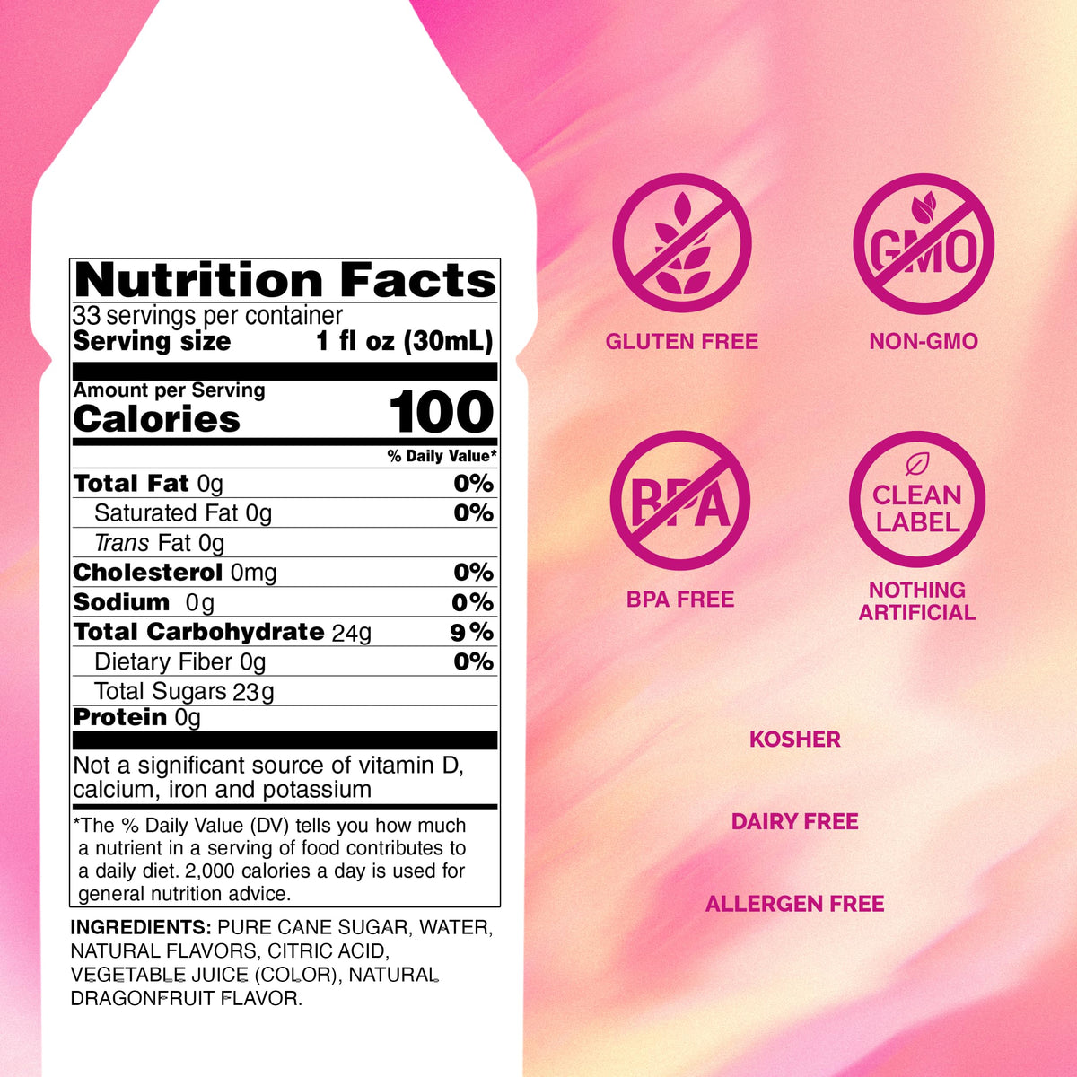 Monin Dragon Fruit Syrup - 1 L | Gluten-Free & Non-GMO, Great for Cocktails & Teas