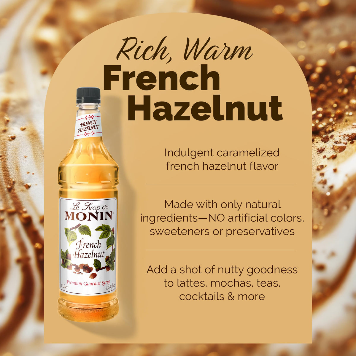 Monin French Hazelnut Syrup – Nutty, Caramelized Flavor for Coffee & Desserts (1L)