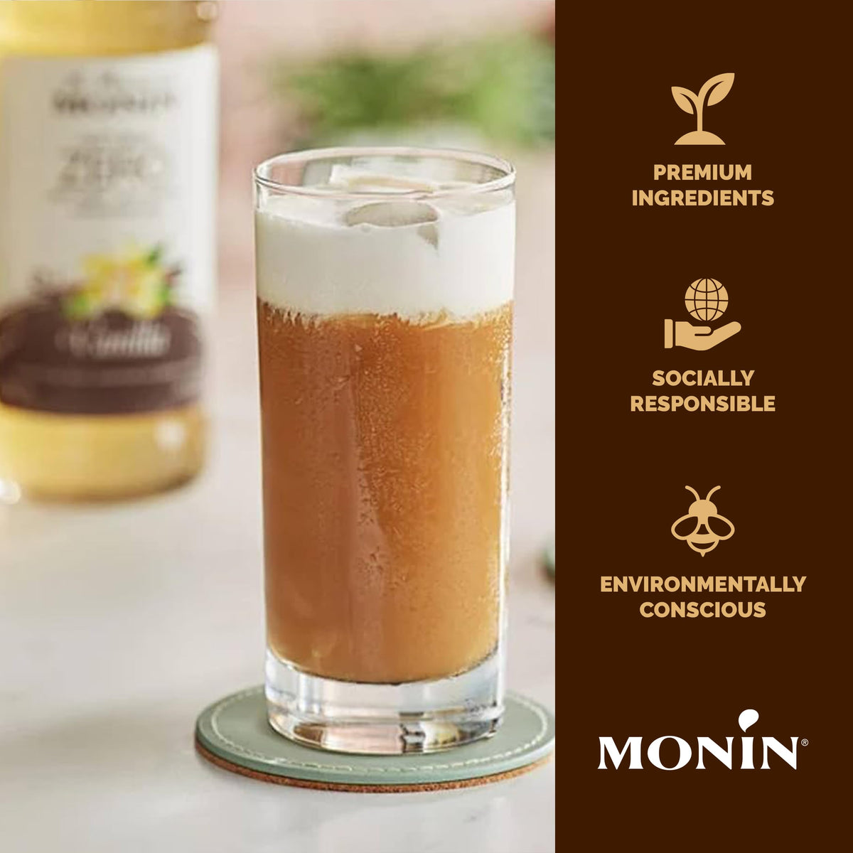 Monin French Vanilla Syrup with BPA-Free Pump – All-Natural, Non-GMO, Gluten-Free, 1L
