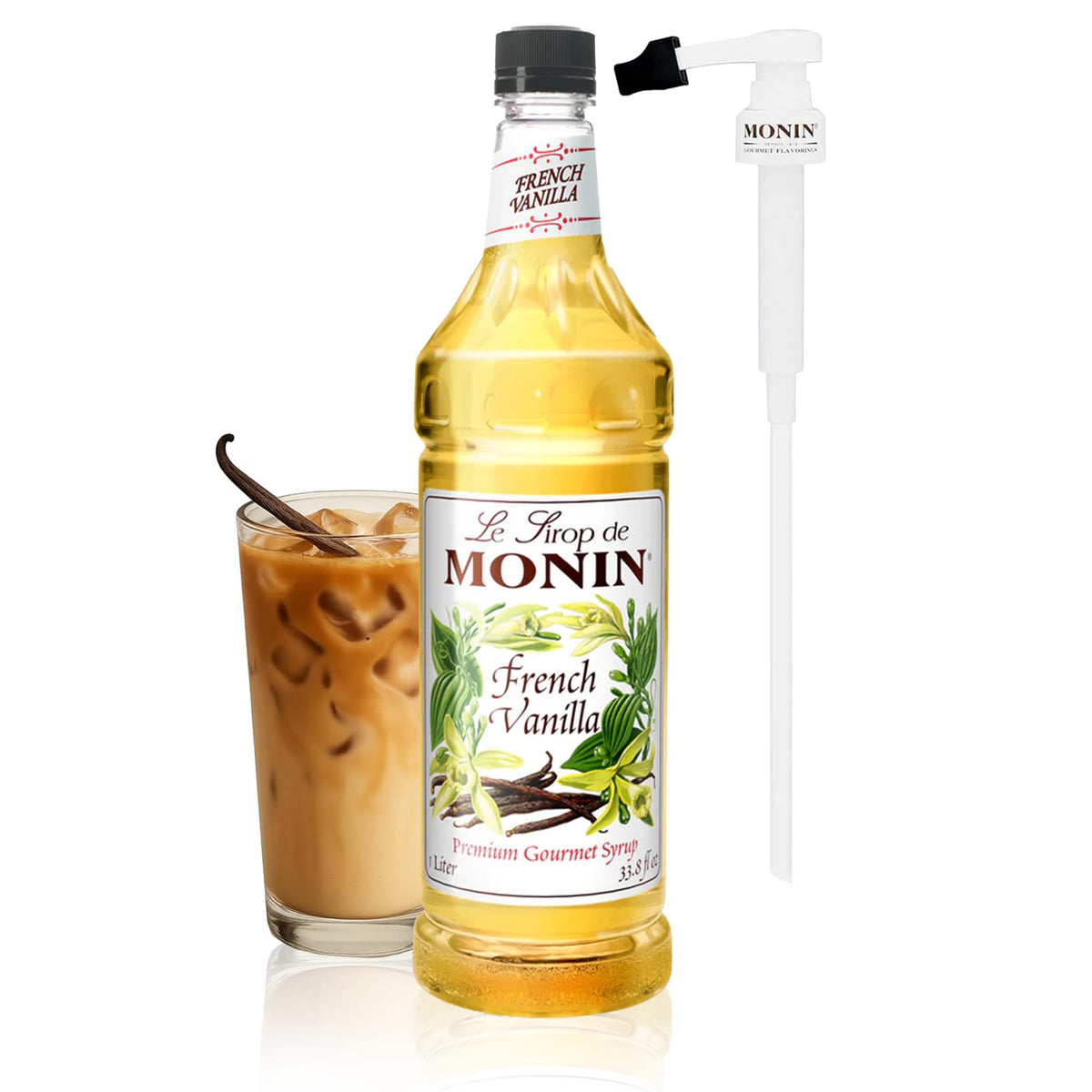 Monin French Vanilla Syrup with BPA-Free Pump – All-Natural, Non-GMO, Gluten-Free, 1L