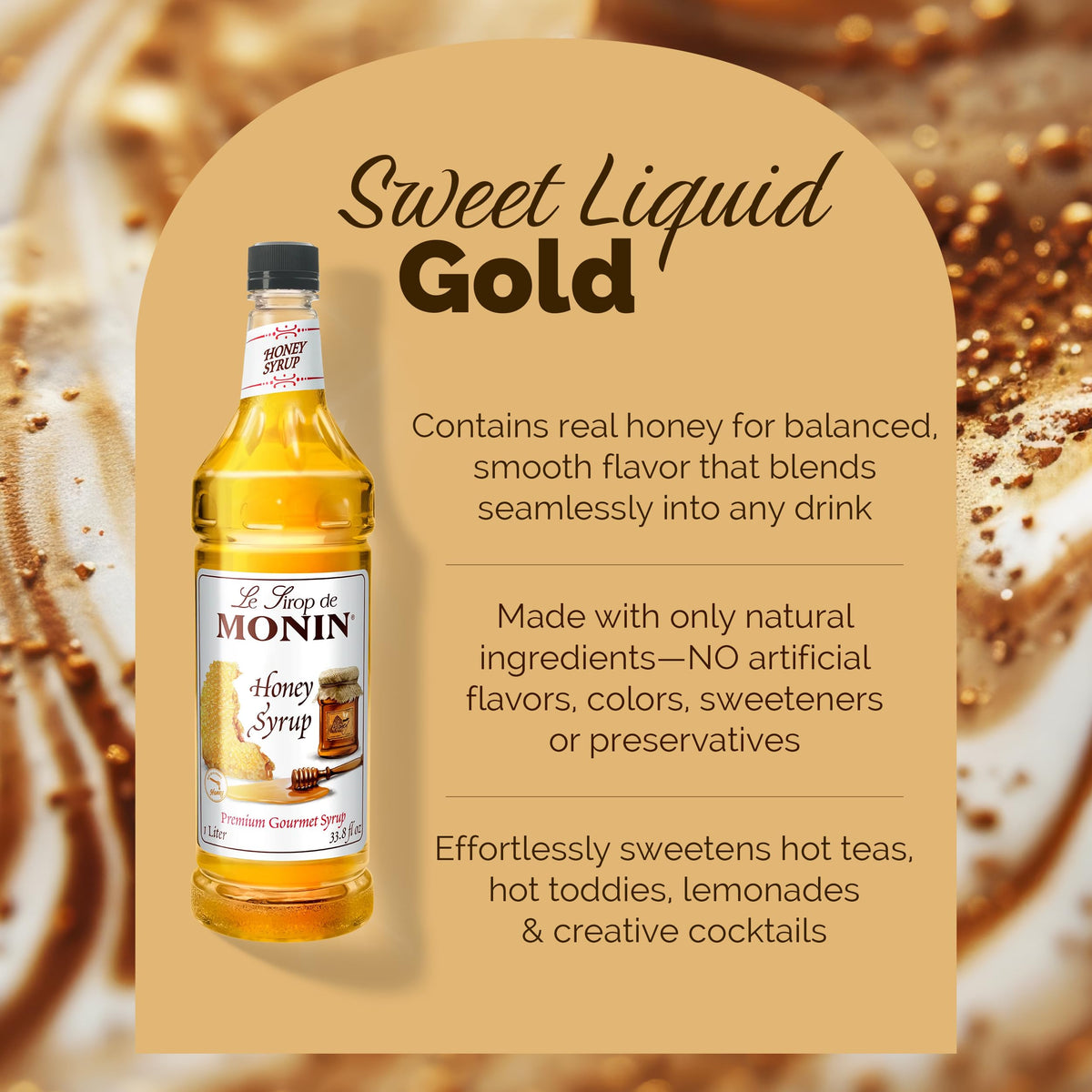 Monin Honey Syrup – Smooth Honey Flavor for Teas, Lemonades, Cocktails & Coffee | Gluten-Free, Non-GMO (1 Liter)