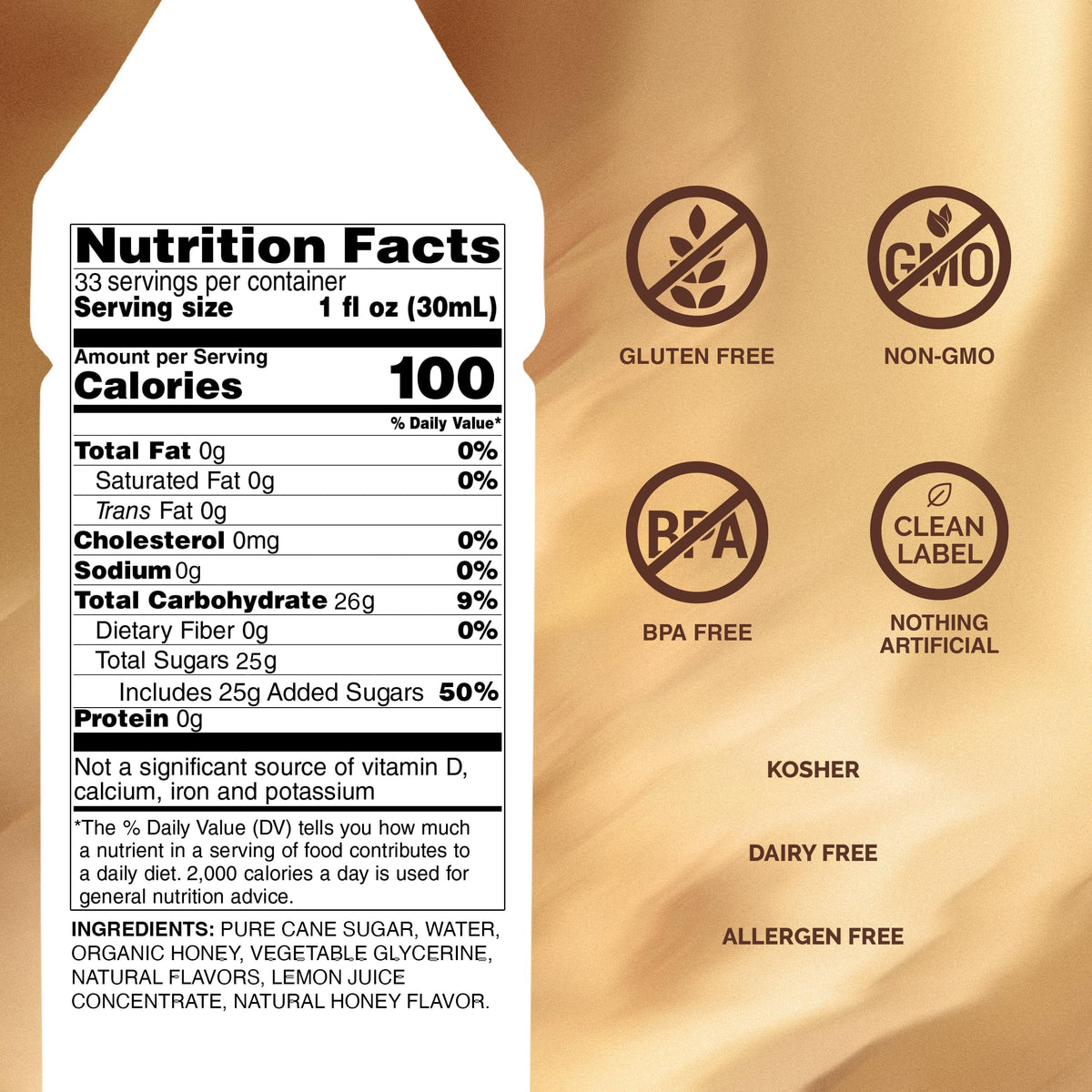 Monin Honey Syrup - Smooth Honey Flavor for Tea, Lemonade, Cocktails & Coffee (1L, 2-Pack)