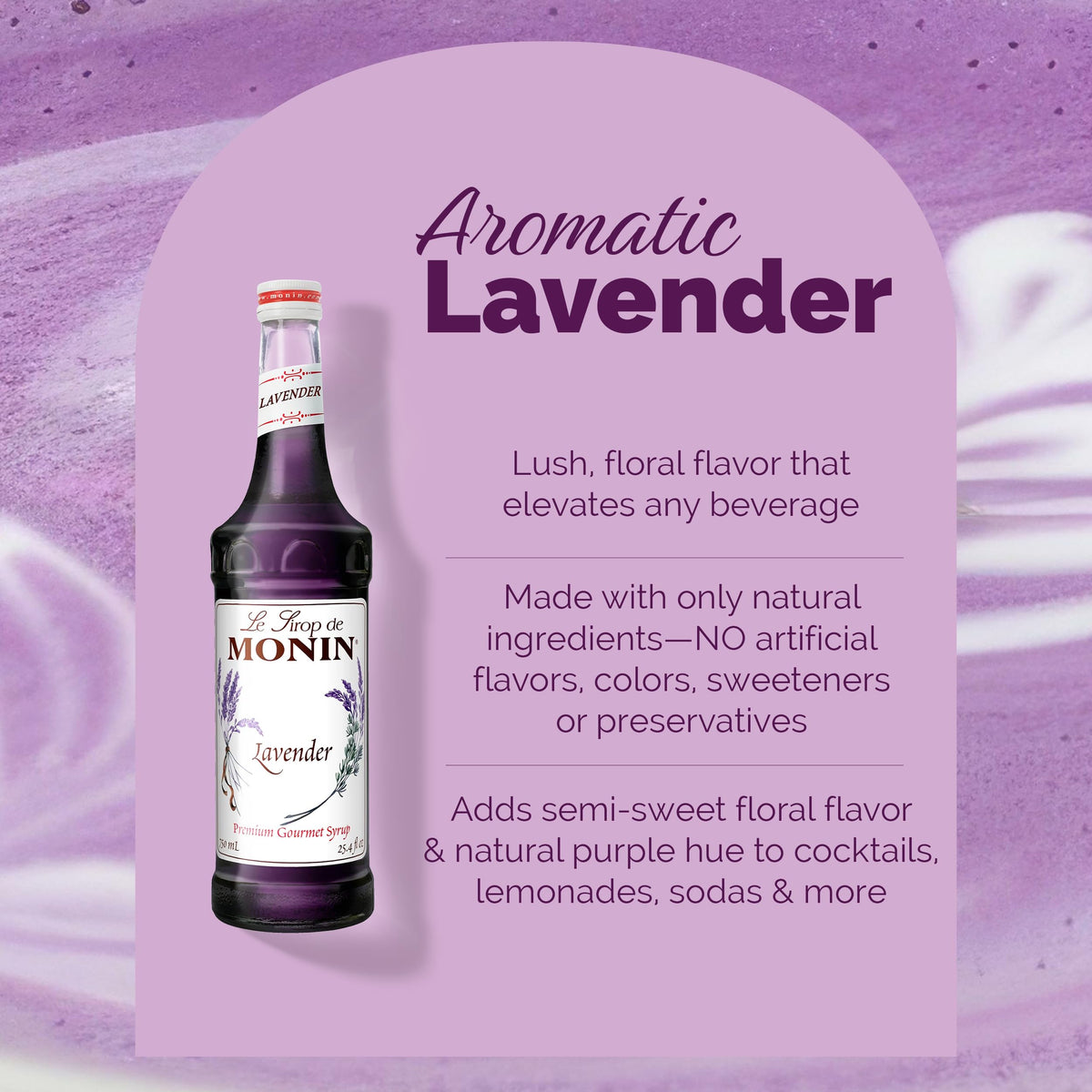 Monin Lavender Syrup with Pump – Floral Flavor for Lattes, Cocktails & More | Clean Label, BPA-Free Bottle