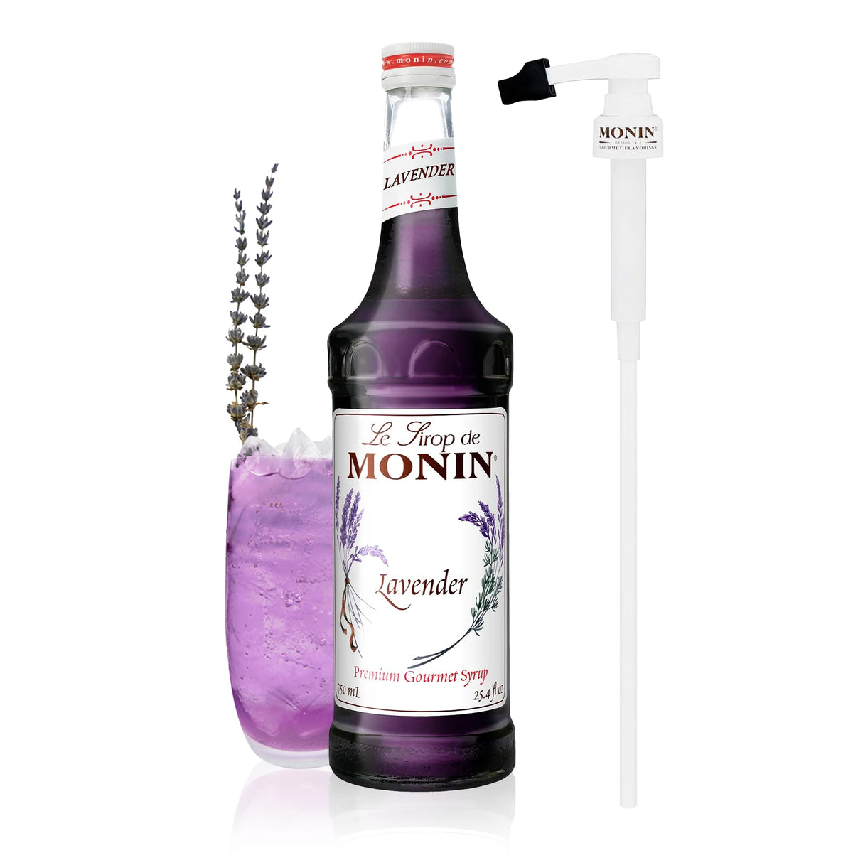 Monin Lavender Syrup with Pump – Floral Flavor for Lattes, Cocktails & More | Clean Label, BPA-Free Bottle
