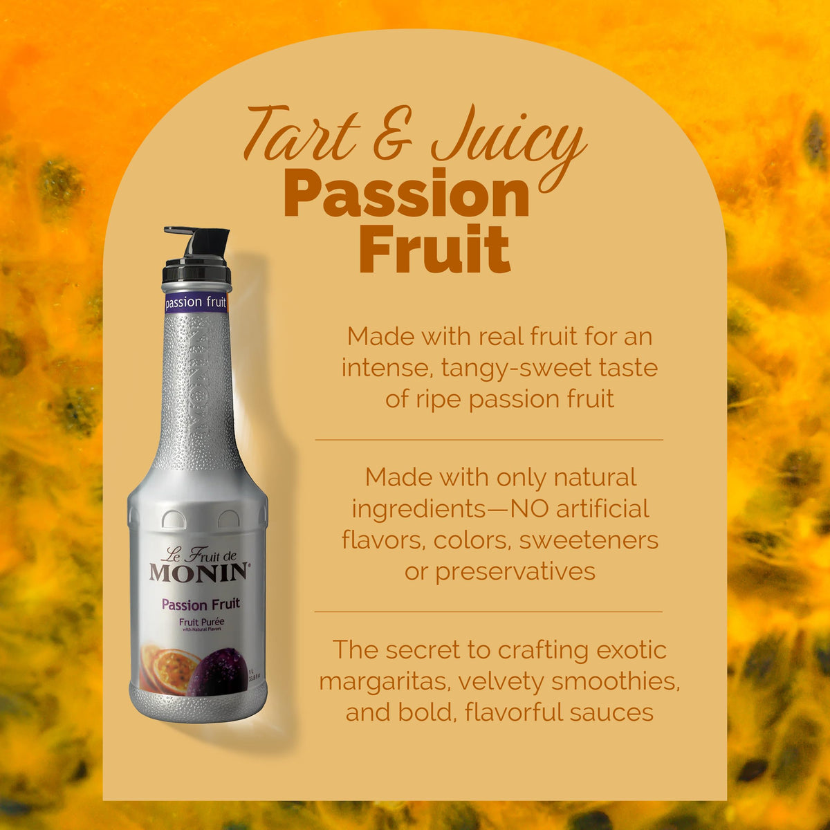 Monin Passion Fruit Puree - Premium Clean Label Purée for Cocktails & Smoothies | 1L Bottle