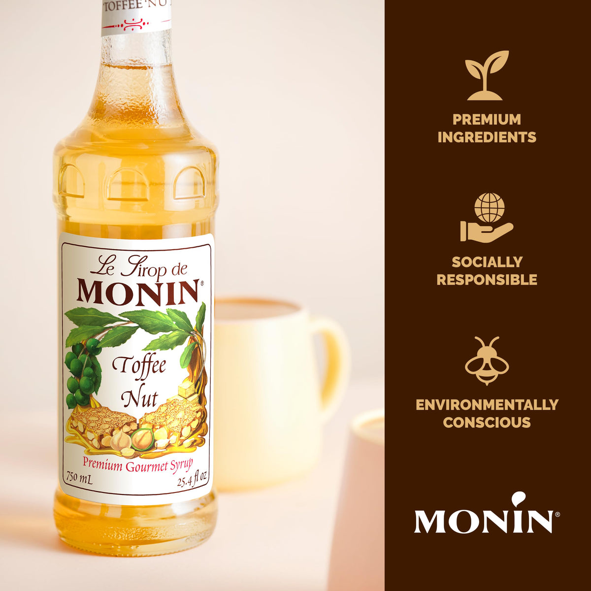 Monin Toffee Nut Syrup – Bold, Buttery Flavor for Coffee & Desserts | Gluten-Free & Non-GMO