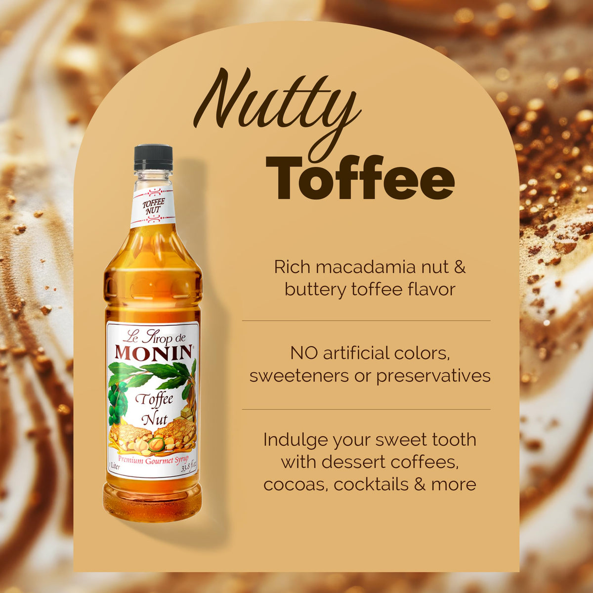 Monin Toffee Nut Syrup – Bold, Buttery Flavor for Coffee & Desserts | Gluten-Free & Non-GMO