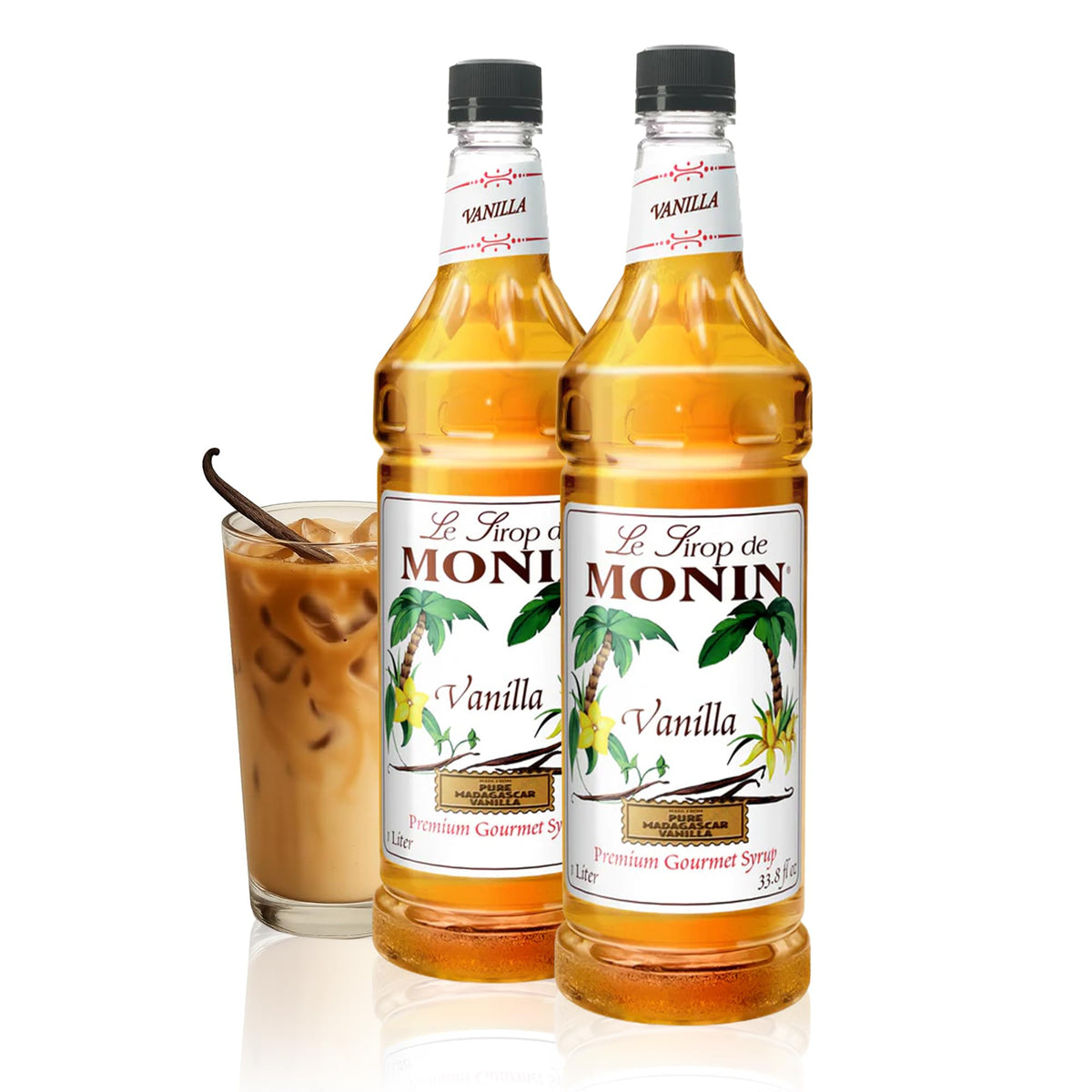Monin Vanilla Syrup – Pure Madagascar Vanilla, Clean Label, 2-Pack (33.8 fl oz each)