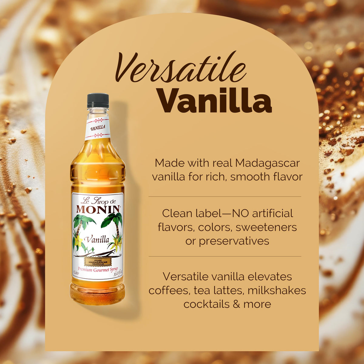 Monin Vanilla Syrup – Pure Madagascar Vanilla, Clean Label, 2-Pack (33.8 fl oz each)