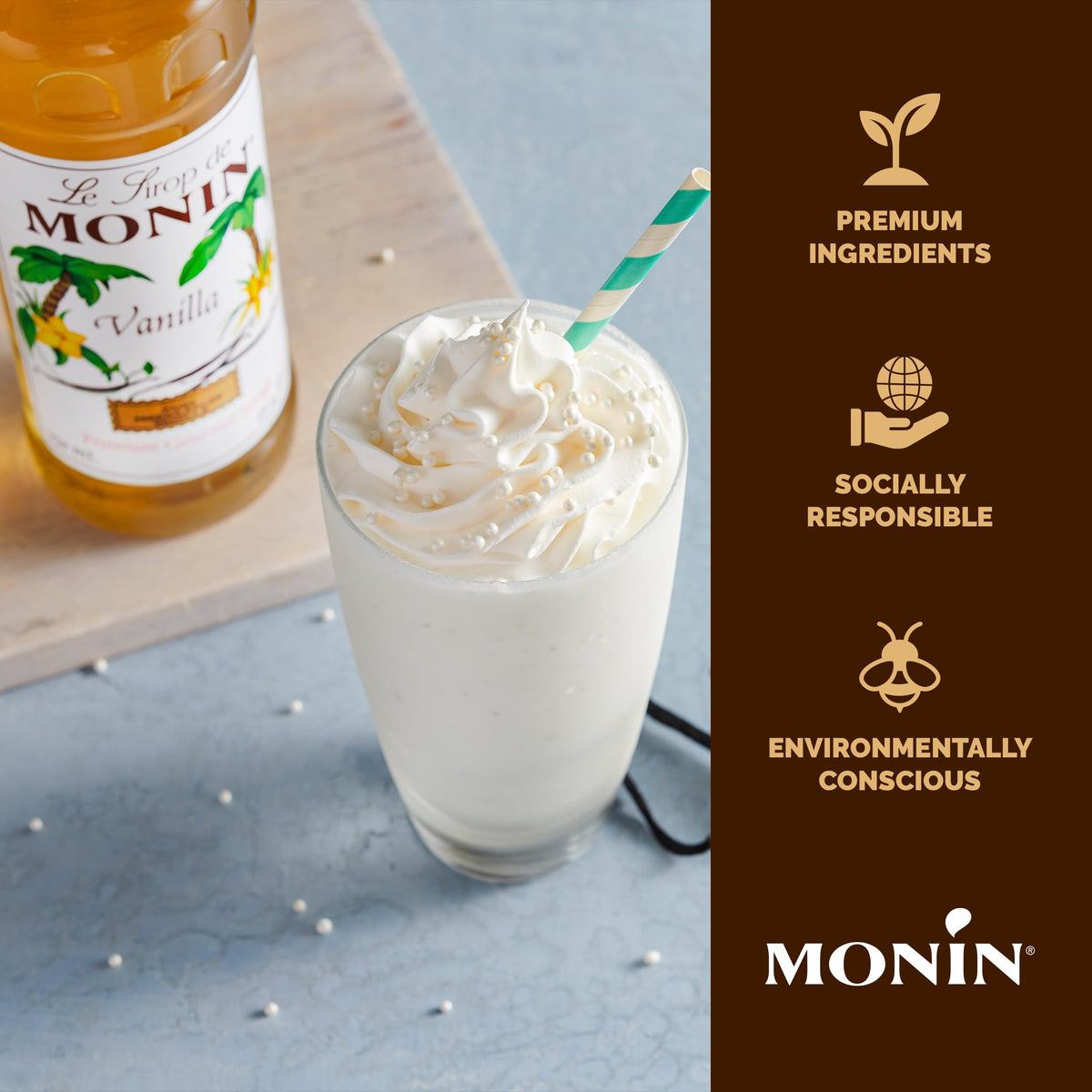 Monin Vanilla Syrup – Pure Madagascar Vanilla, Clean Label, 2-Pack (33.8 fl oz each)