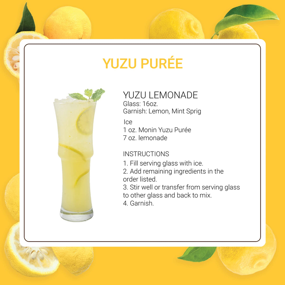 Monin Yuzu Purée – Sweet & Tangy Citrus Flavor for Teas, Sodas & Cocktails (1 L)