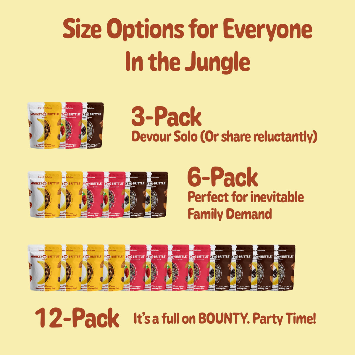 Monkey Brittle Healthy Snacks — Crispy Plant-Based Treats, Vegan & Gluten-Free (Pack of 6)