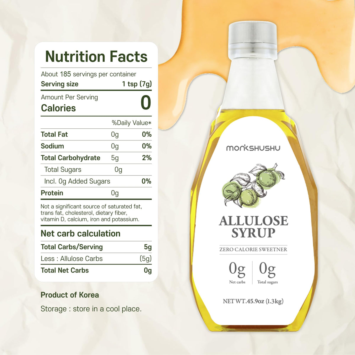 MONKSHUSHU Allulose Syrup 45.9 Fl Oz – Zero Calorie Liquid Sweetener for Keto, Vegan, Gluten Free