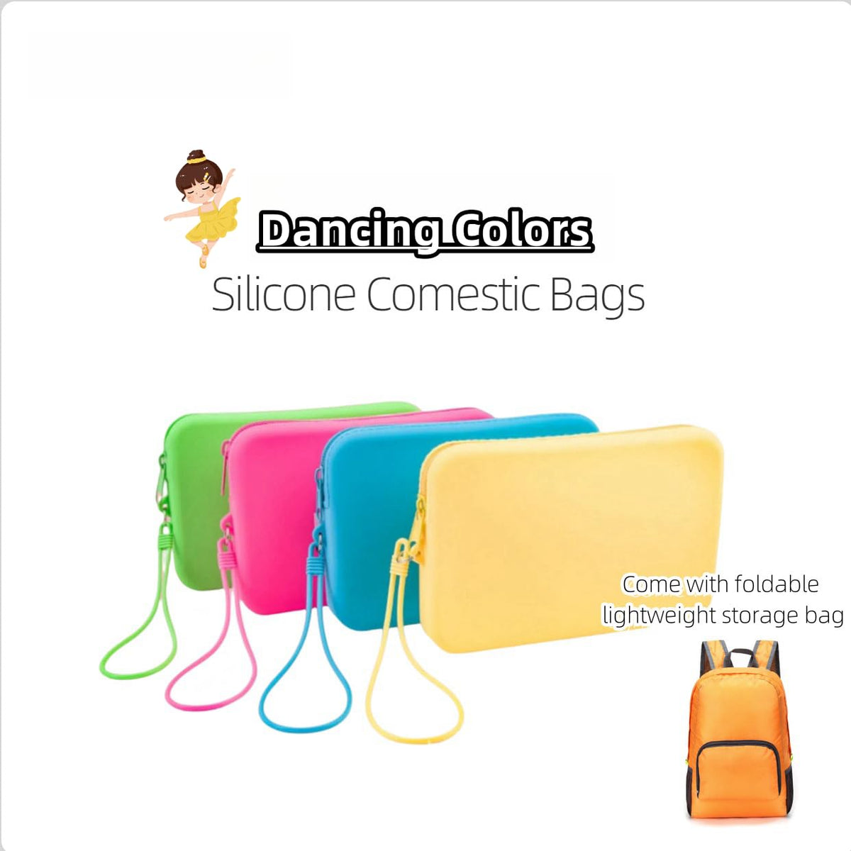 monolane 4 Pieces Silicone Makeup Toiletries Pouches, Silicone Stationary Holder, Waterproof Cosmetic Zipper Pouch, Digital Electronics Storage Bag, Beach Essential Travel Pouch (Rainbow)