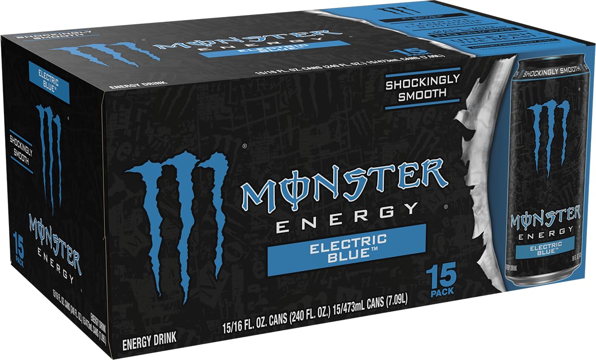 Monster Energy Electric Blue 16 oz — 15-Can Pack | Blue Raspberry Flavor