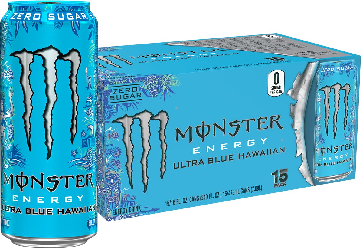 Monster Energy Ultra Blue Hawaiian – Sugar Free Energy Drink, 16 Ounce