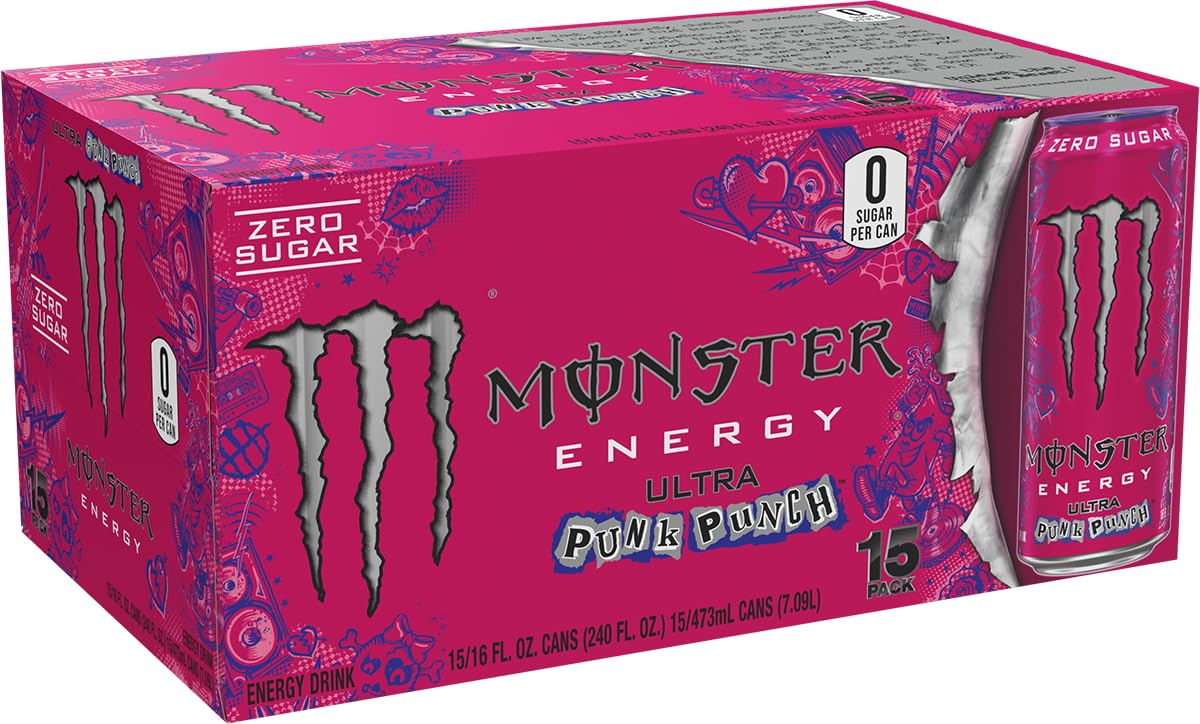Monster Ultra Punk Punch Sugar Free Energy Drink – 16oz Can (Pack of 15)