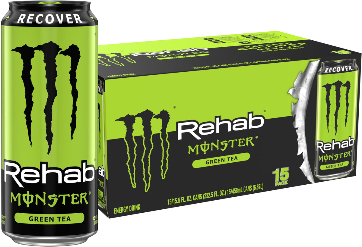 Monster Rehab Green Tea + Energy Drink – Non-Carbonated, 25 Cal, Hydration & Focus