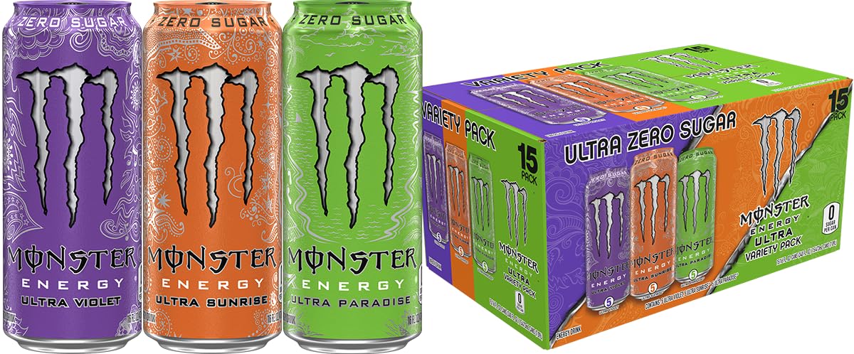 Monster Ultra Variety Pack – Sugar Free Energy, 16 oz (Violet, Sunrise, Paradise)