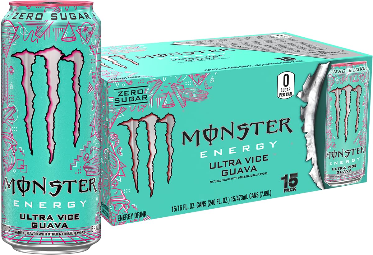 Monster Energy Ultra Vice Guava – Sugar-Free 16oz Energy Drink (Pack of 15)