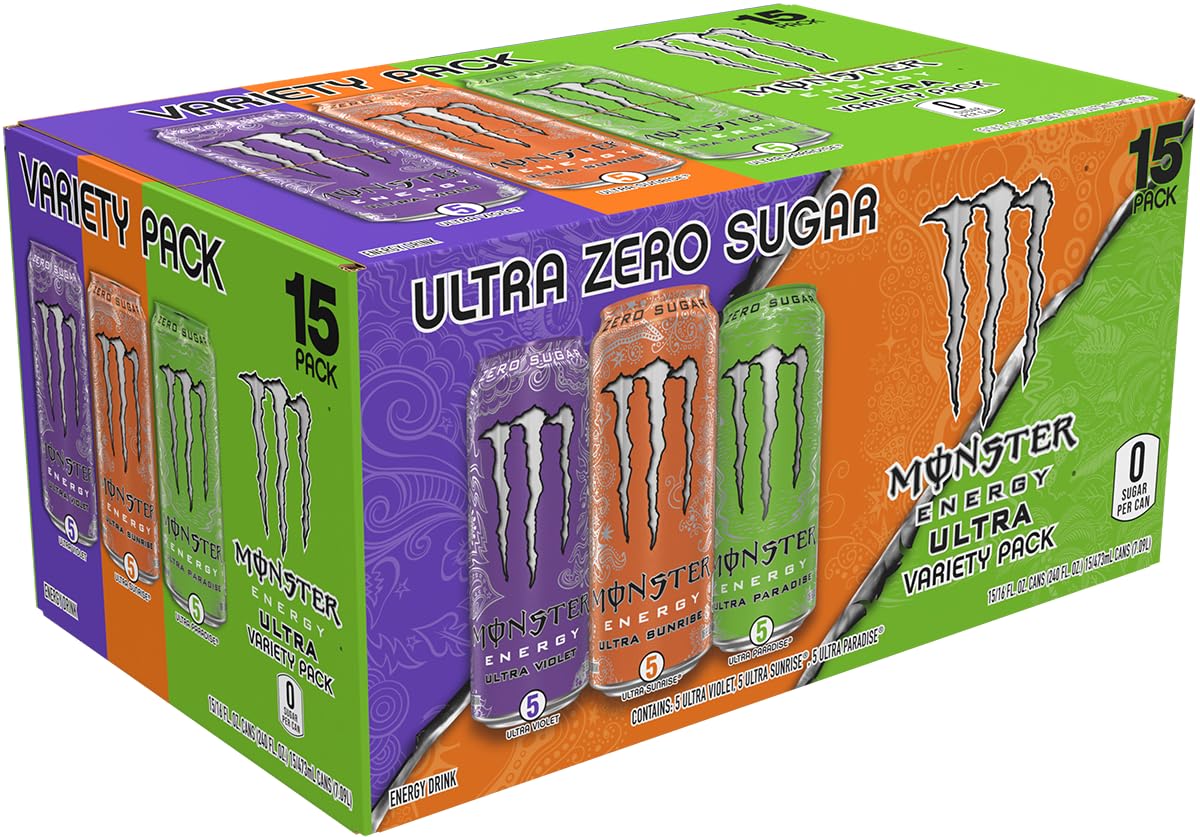 Monster Ultra Variety Pack – Sugar Free Energy, 16 oz (Violet, Sunrise, Paradise)