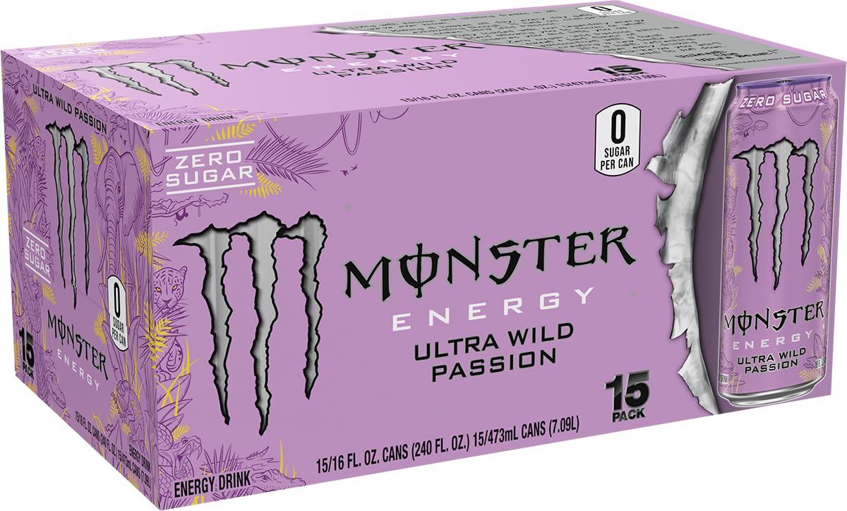 Monster Energy Ultra Wild Passion Sugar Free Energy Drink – 16 oz Can Pack of 15
