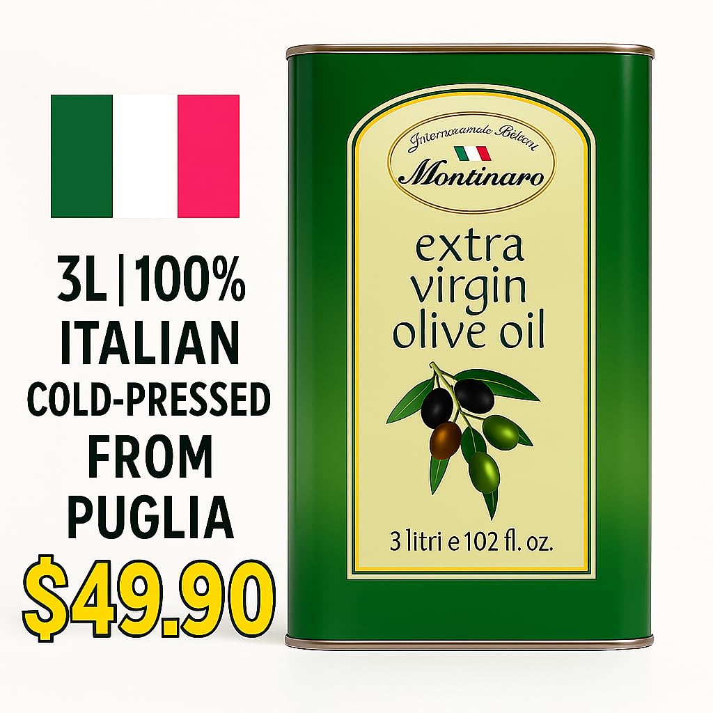 Montinaro Italian Extra Virgin Olive Oil – 3L Tin | Coratina Monovarietal, Cold-Pressed EVOO from Puglia