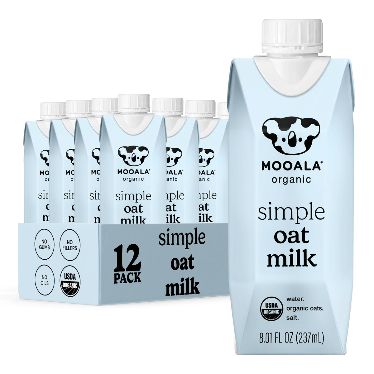 Mooala Organic Simple Oatmilk – Unsweetened 3-Ingredient Dairy-Free Oat Milk in Shelf-Stable Single-Serve Cartons (12 Pack)