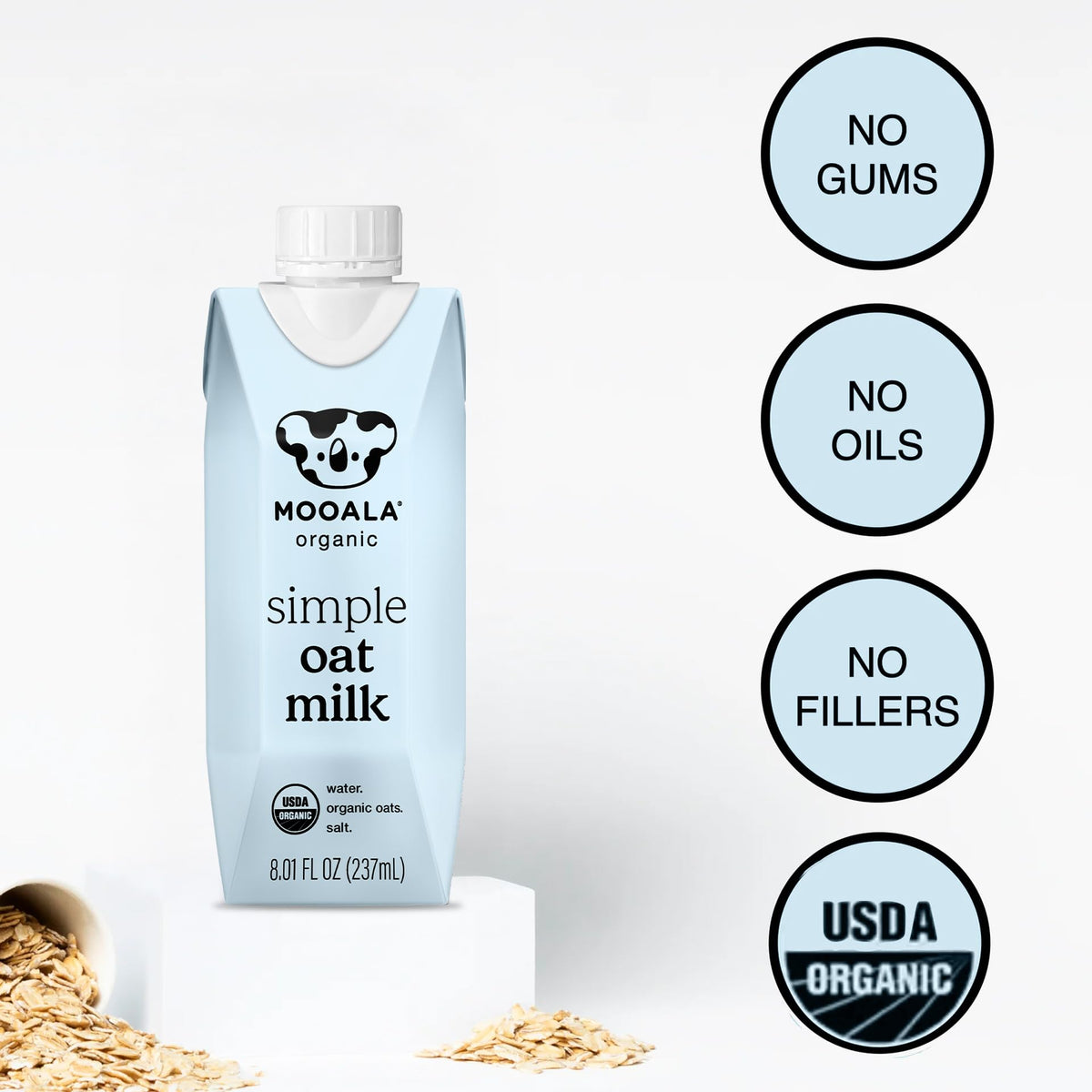 Mooala Organic Simple Oatmilk – Unsweetened 3-Ingredient Dairy-Free Oat Milk in Shelf-Stable Single-Serve Cartons (12 Pack)