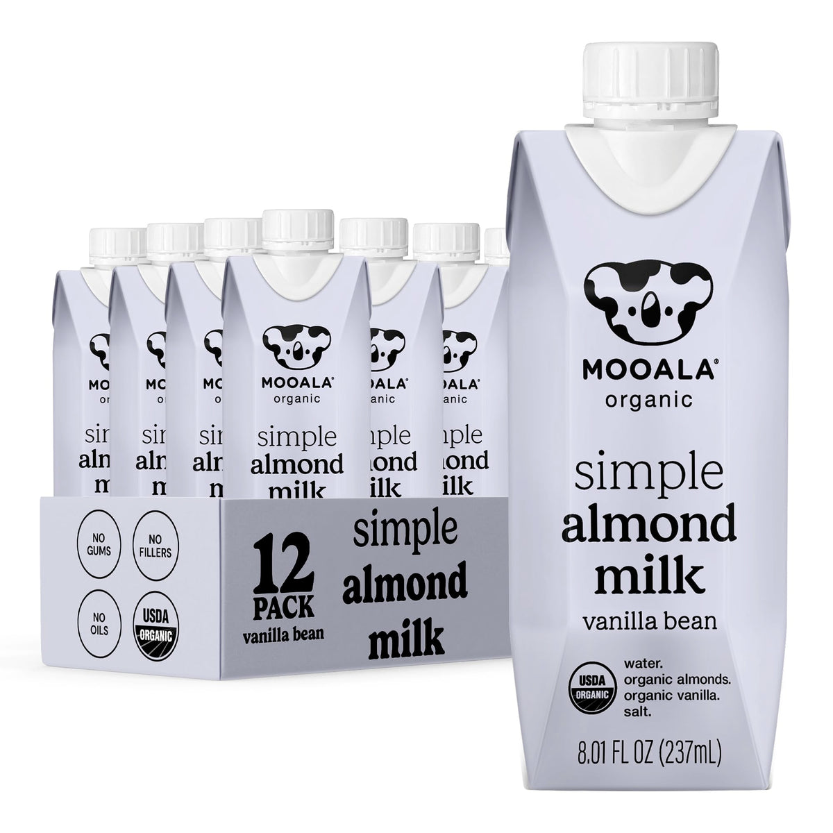 Mooala Organic Simple Vanilla Almond Milk – 4 Ingredients, Shelf-Stable, Dairy Free | On-The-Go 12 Pack