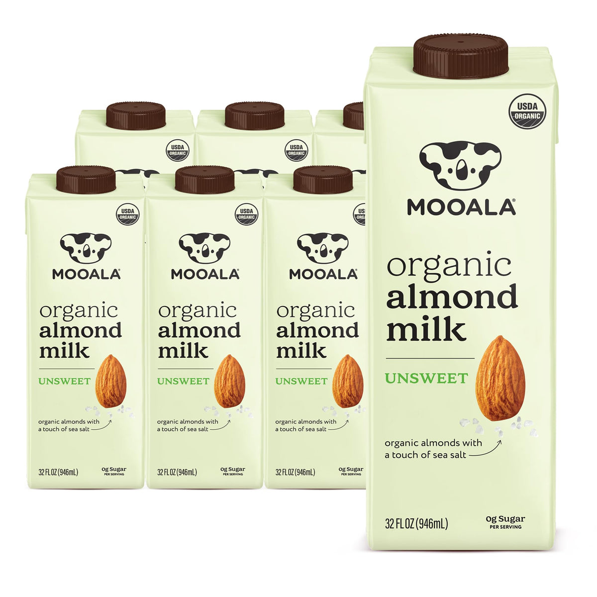 Mooala Organic Almond Milk Unsweetened – 32 fl oz (Pack of 6) | Shelf-Stable, Dairy-Free & Gluten-Free