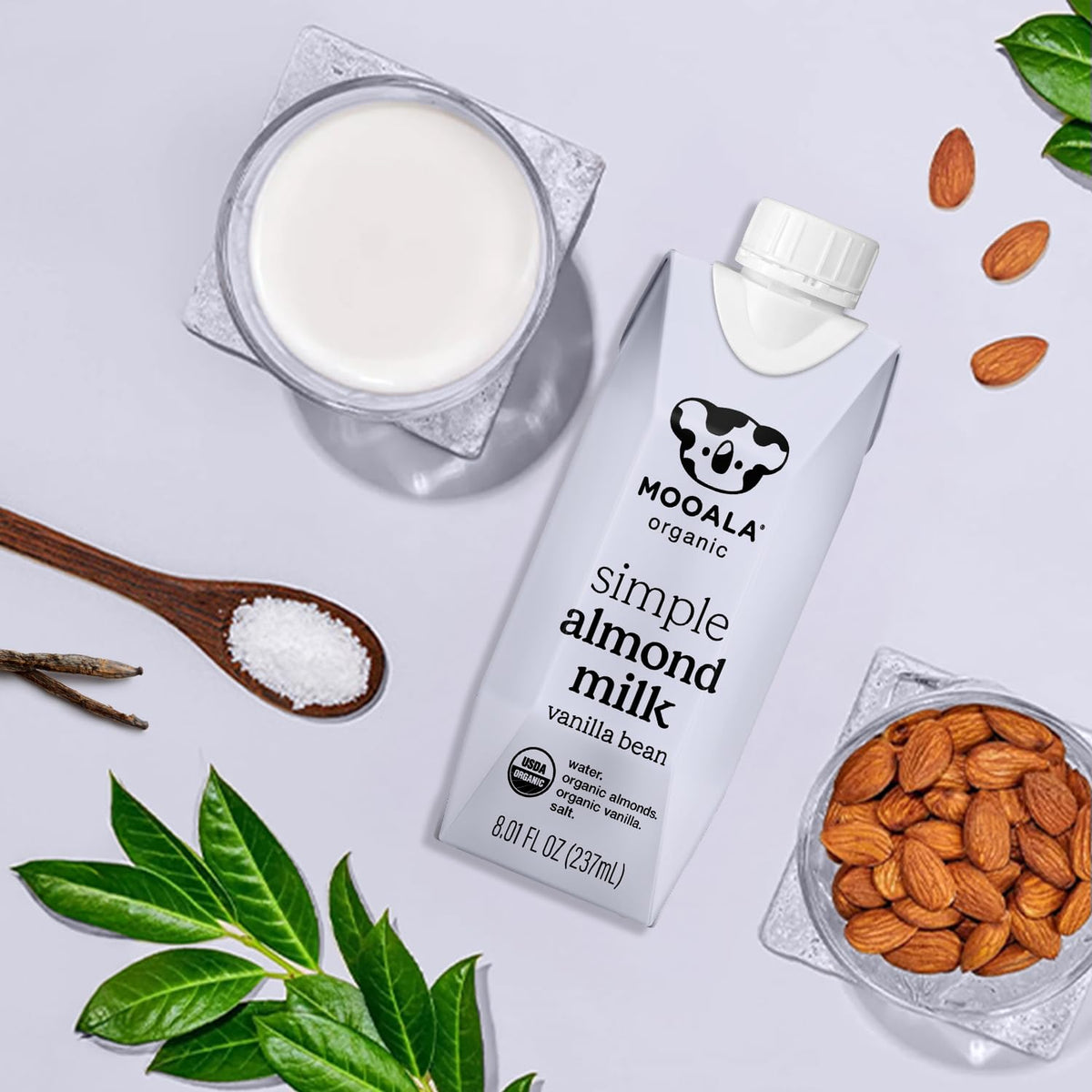 Mooala Organic Simple Vanilla Almond Milk – 4 Ingredients, Shelf-Stable, Dairy Free | On-The-Go 12 Pack