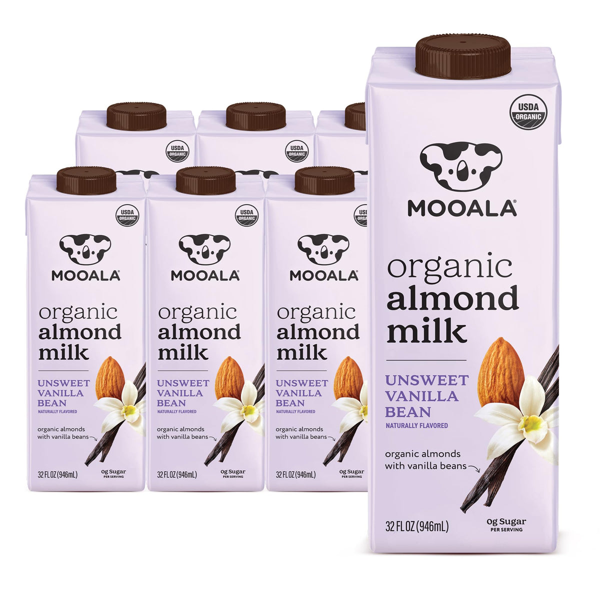 Mooala Organic Vanilla Bean Almond Milk Unsweetened — 6-Pack, Shelf-Stable, Dairy-Free