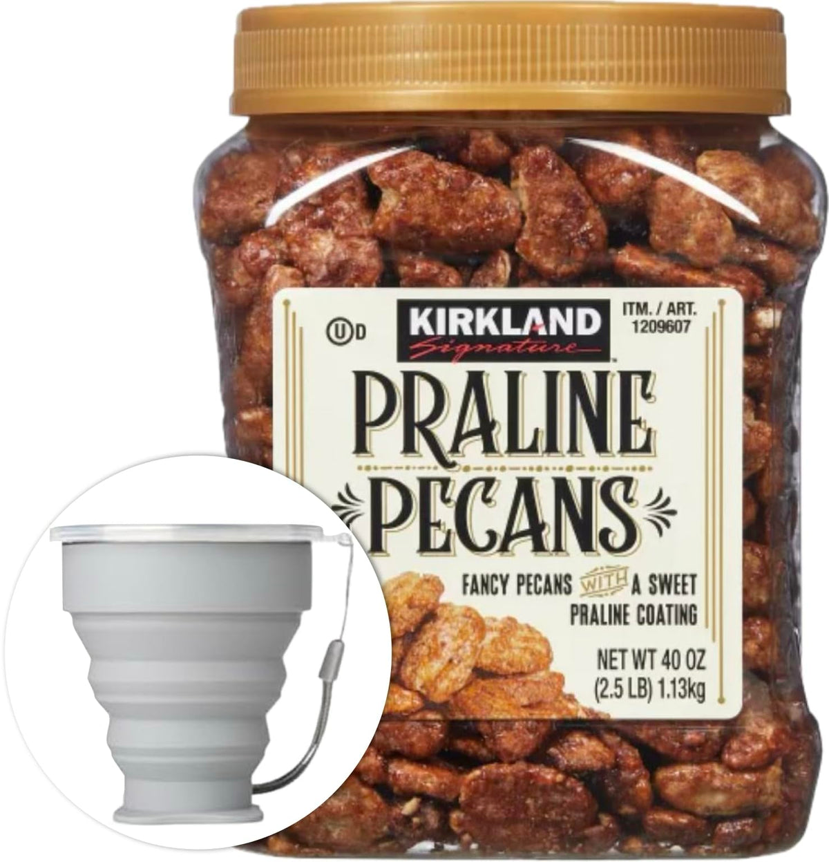 Kirkland Signature Praline Pecans 2.5 lb + MORALZA 200ml Silicone Collapsible Cup Bundle