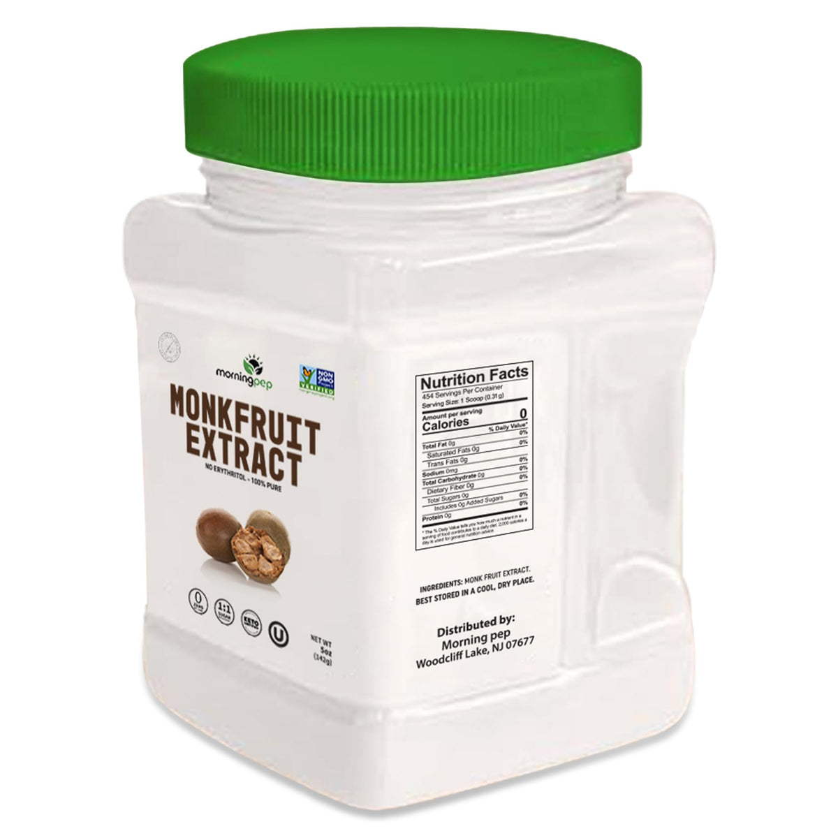 Morning Pep Monk Fruit Sweetener – 100% Pure, Zero Calories, 450+ Servings, Non-GMO, Keto, OU Kosher, 5 oz
