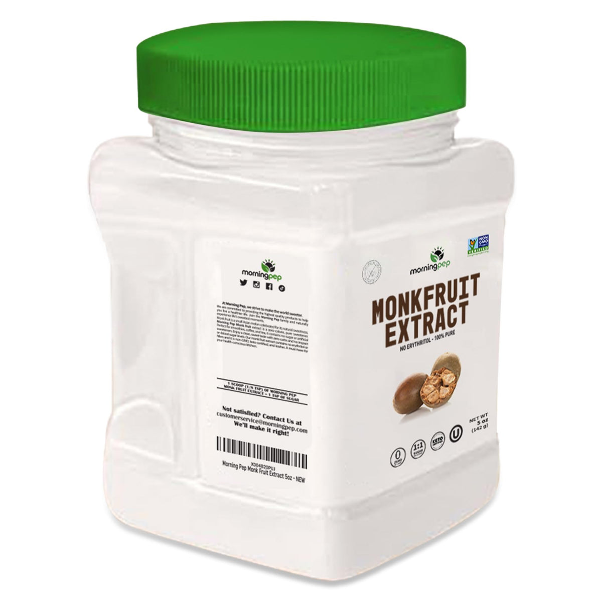 Morning Pep Monk Fruit Sweetener – 100% Pure, Zero Calories, 450+ Servings, Non-GMO, Keto, OU Kosher, 5 oz
