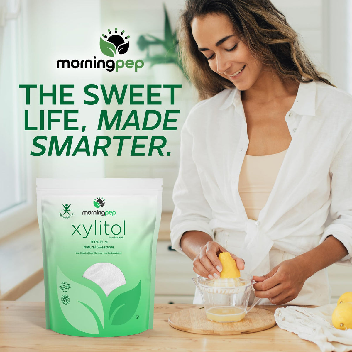 Morning Pep Pure Birch Xylitol – Keto-Friendly Sweetener with No Aftertaste (2.5 lb / 40 oz) Non-GMO, Kosher, Gluten Free, USA