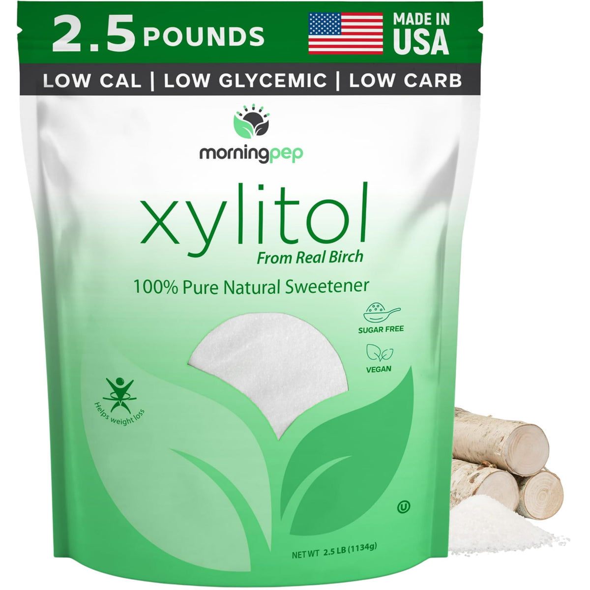 Morning Pep Pure Birch Xylitol – Keto-Friendly Sweetener with No Aftertaste (2.5 lb / 40 oz) Non-GMO, Kosher, Gluten Free, USA