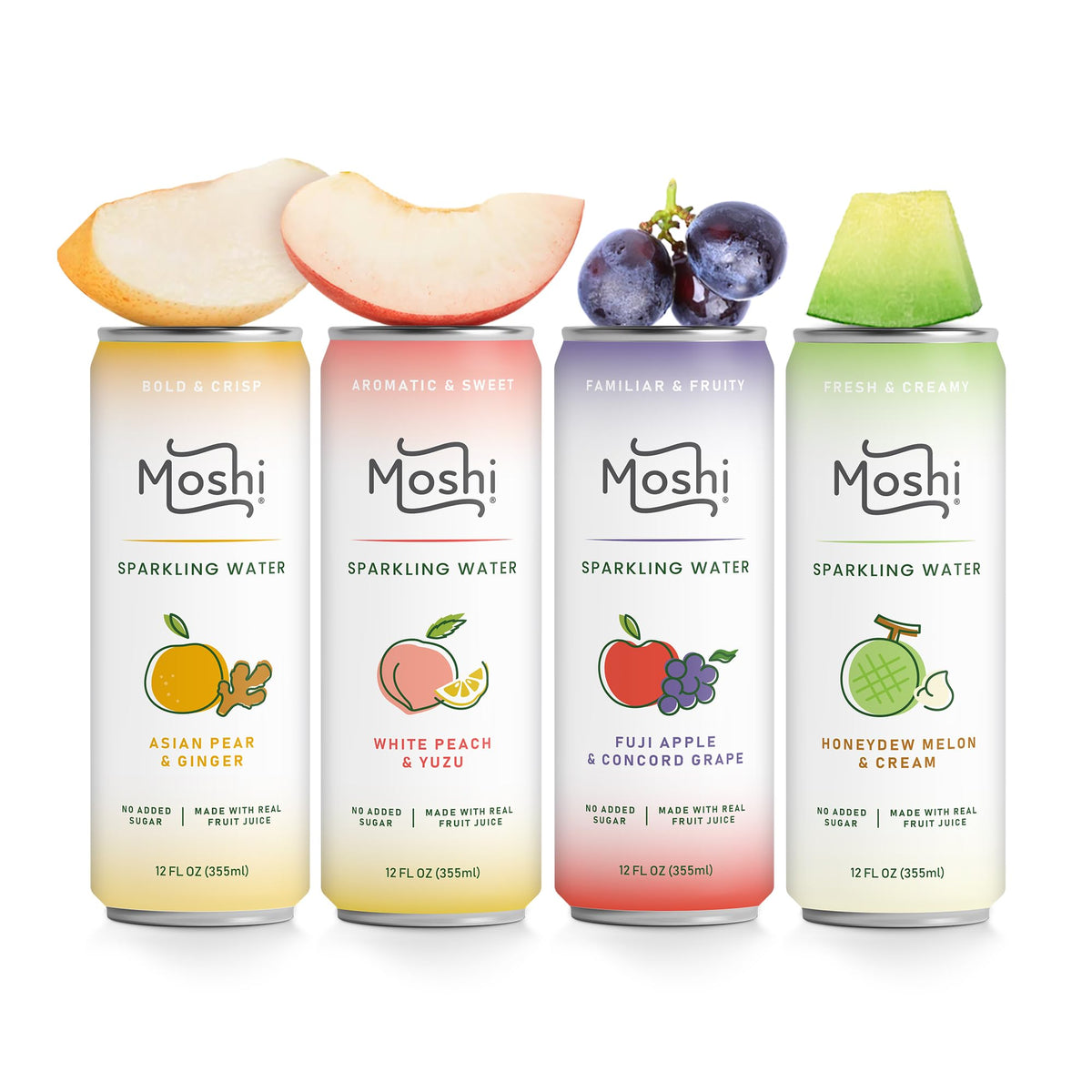 Moshi Asian Flavored Sparkling Water 12 Pack – Real Fruit Juice, No Added Sugar, Low Calorie