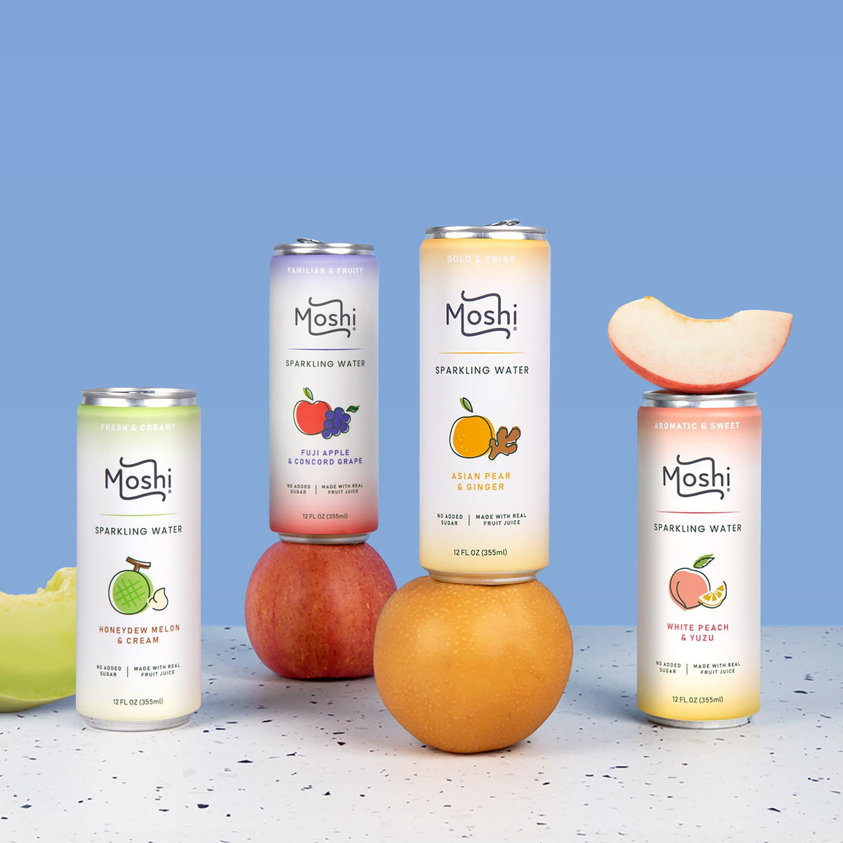 Moshi Asian Flavored Sparkling Water 12 Pack – Real Fruit Juice, No Added Sugar, Low Calorie