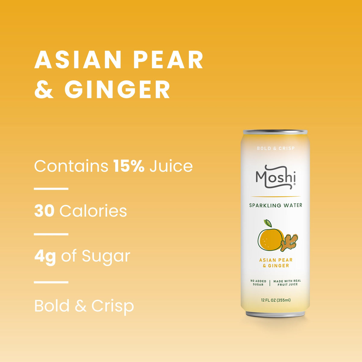 Moshi Asian Flavored Sparkling Water 12 Pack – Real Fruit Juice, No Added Sugar, Low Calorie