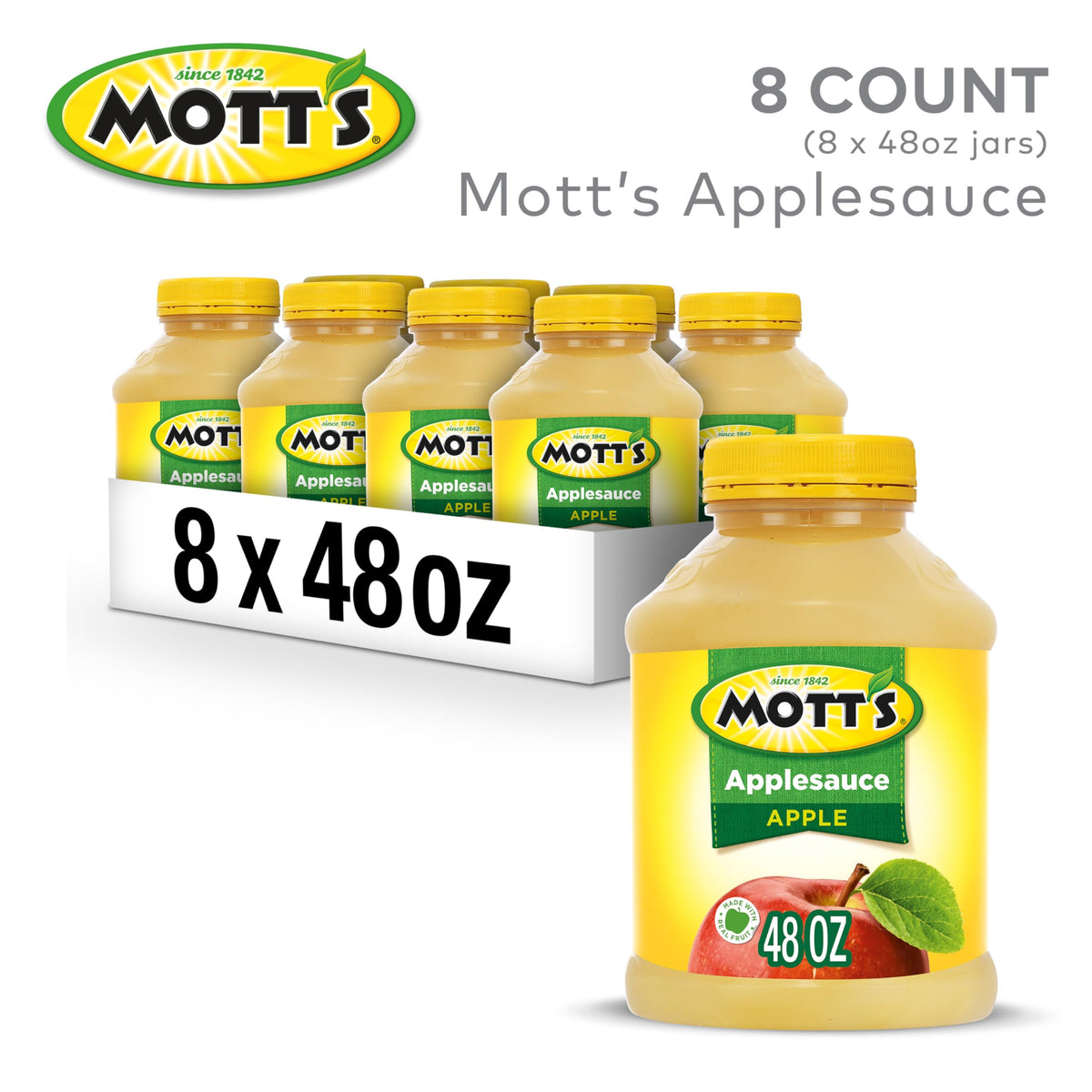 Mott's Applesauce 48-Ounce Jar (Pack of 8) — No Artificial Flavors, Vitamin C Rich, Naturally Fat & Cholesterol Free