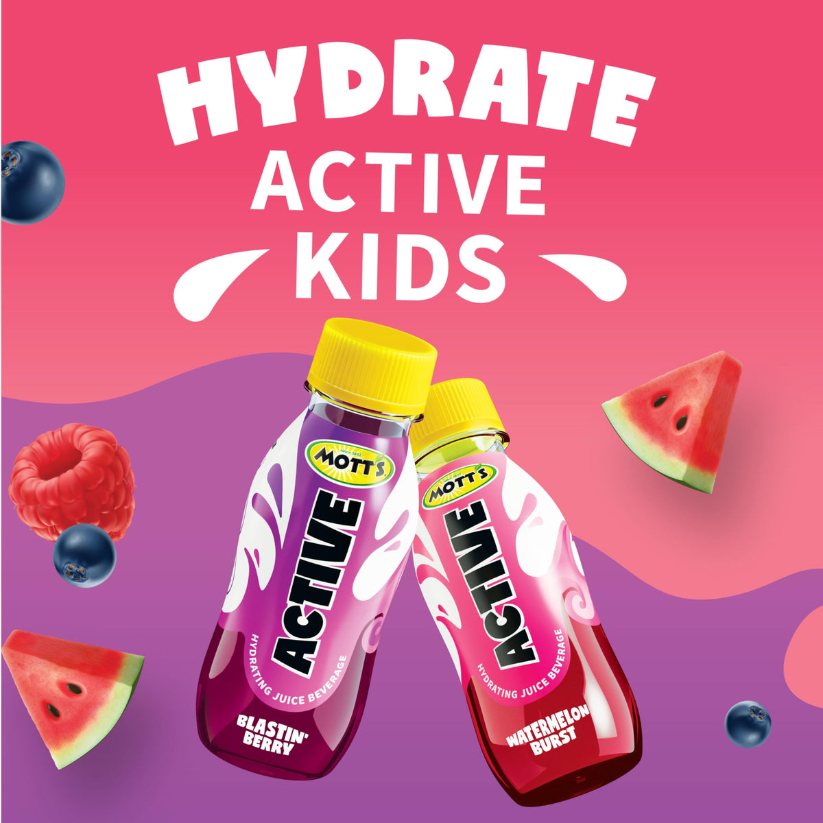 Mott's Active Blastin' Berry Hydrating Juice Beverage — 8 Fl oz Bottles, 24 Count (4 Packs) | Naturally Sourced Electrolytes & Coconut Water