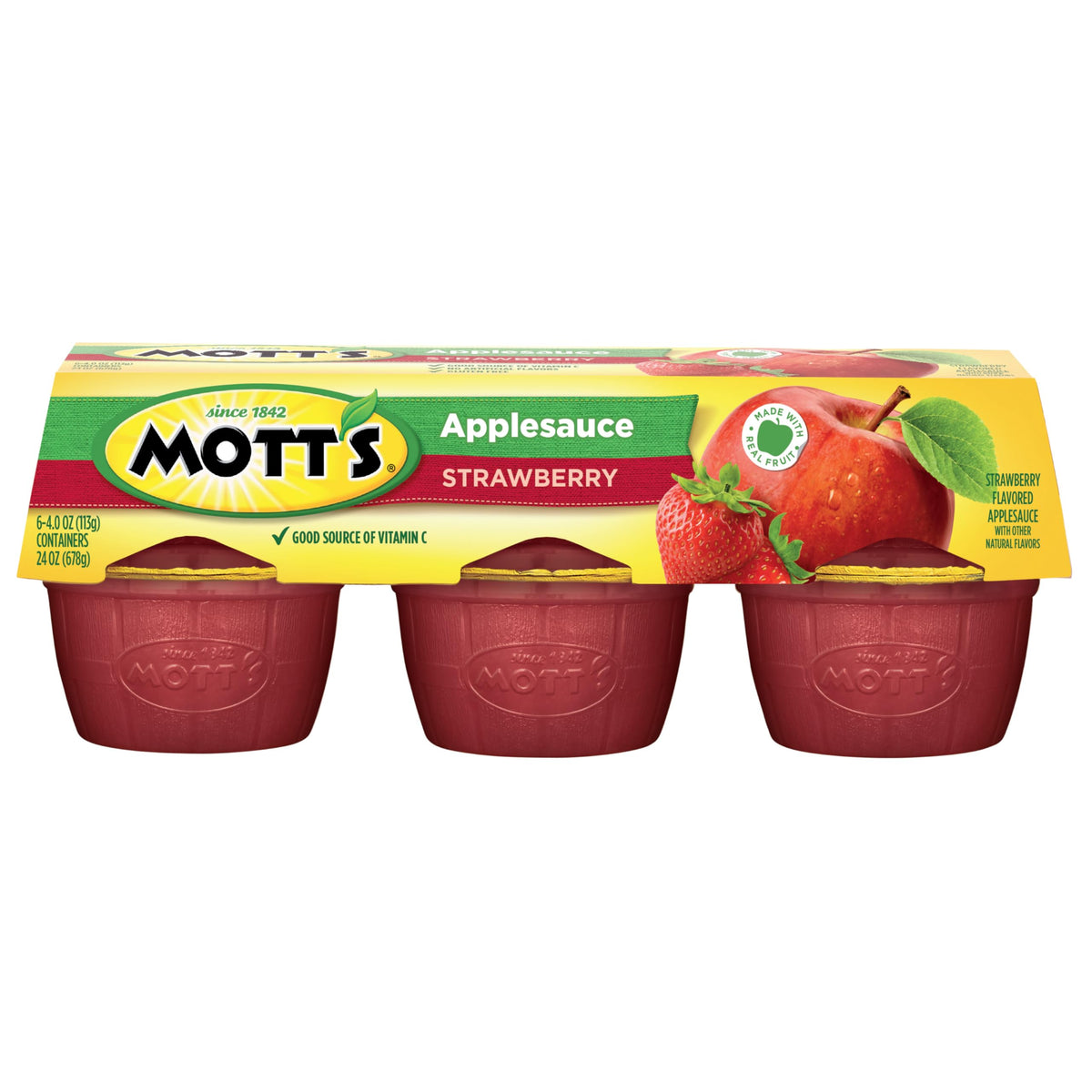 Mott's Strawberry Applesauce 4 oz Cups – 72 Count (12 Packs) | No Artificial Flavors, Vitamin C