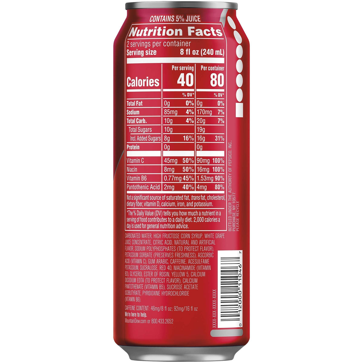 Mountain Dew Kickstart Fruit Punch – 92mg Caffeine, Vitamins B & C, 80 Calories, 16 oz Can (12 Pack)